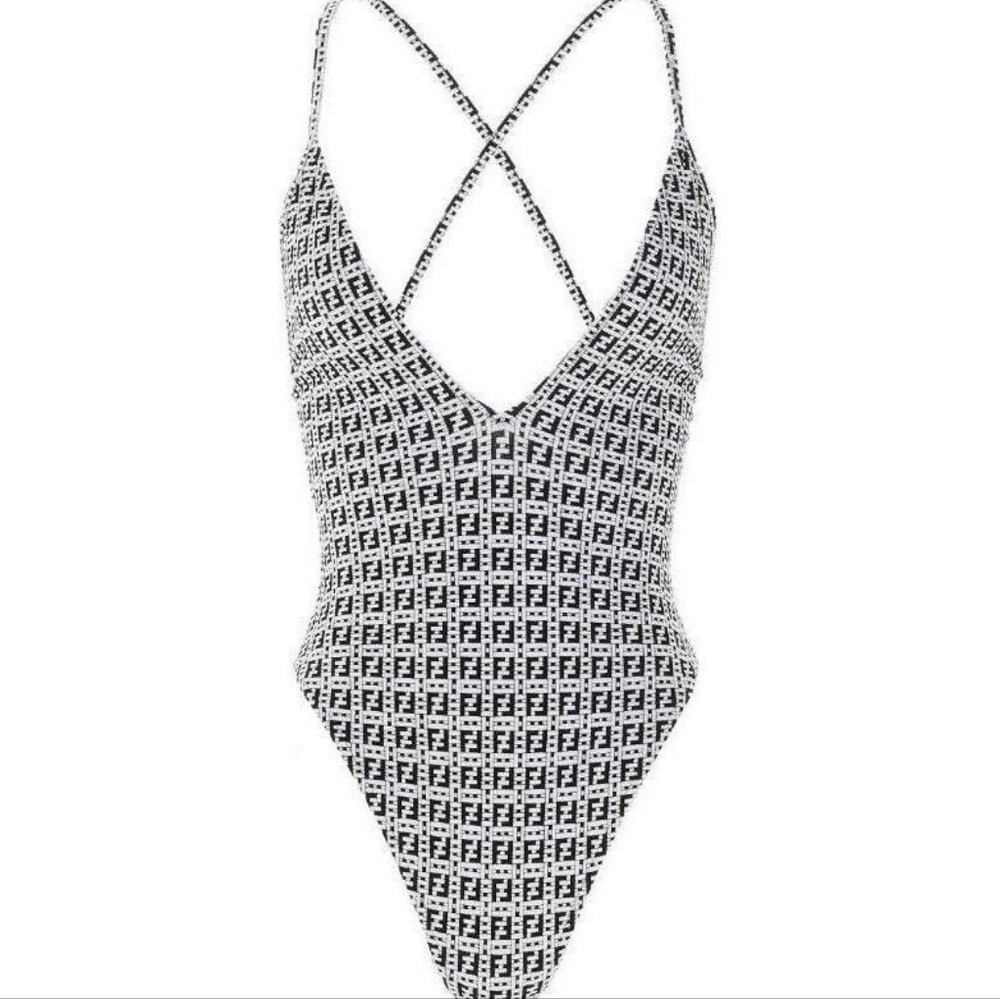 Fendi Black & White Ff Motif One-Piece Swimsuit. (Sandals Sold Seperatly), NWT